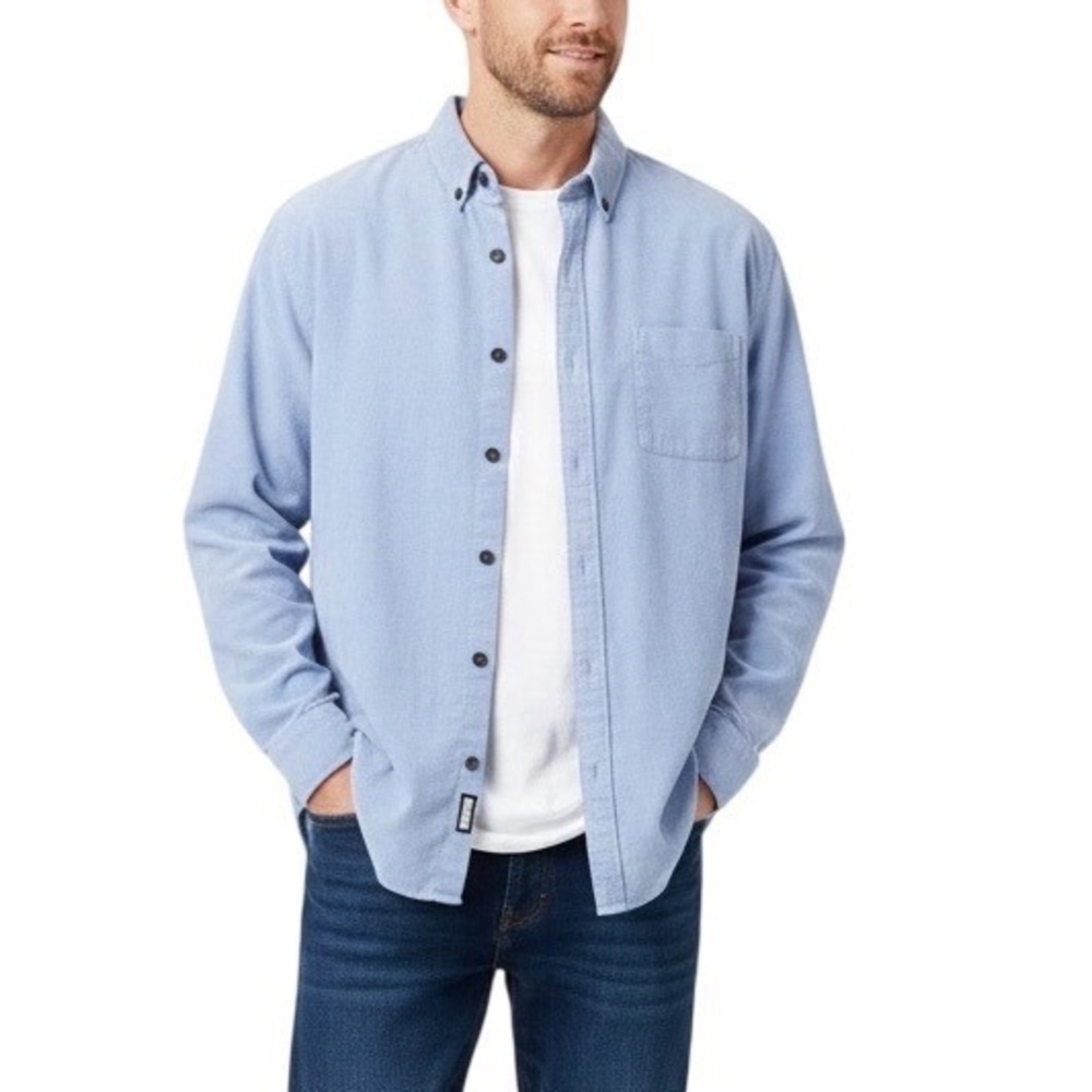 FLAX Mens Button Down Shirt SZ M Blue 100% Cotton Corduroy Long Sleeve Casual - Picture 3 of 9